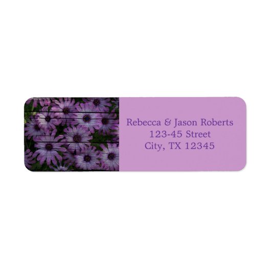 paars daisy bruiloft met schuurhout etiket (Voorkant)