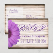 Paars Daisy Country Rustic Wood RSVP BRIEFKAARTEN (Voorkant / Achterkant)