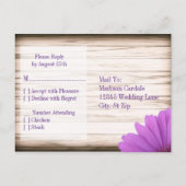 Paars Daisy Country Rustic Wood RSVP BRIEFKAARTEN (Achterkant)