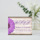 Paars Daisy Country Rustic Wood RSVP BRIEFKAARTEN (Staand voorkant)