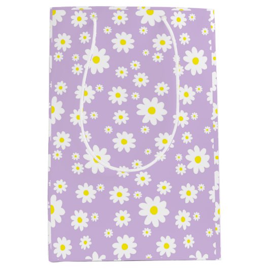 Paars Daisy Cute Spring Pattern Medium Cadeauzakje (Voorkant)