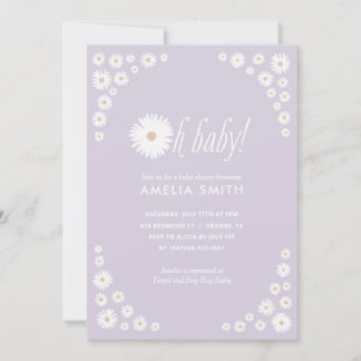 Paars Daisy Floral Boho Baby shower Uitnodiging