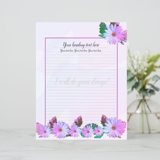 Paars Daisy Floral-schrijfpapier (Staand voorkant)