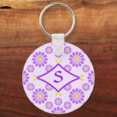 Paars Daisy Monogram Sleutelhanger (Voorkant)