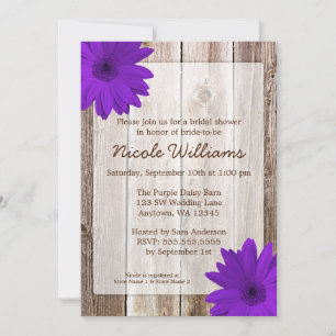 Paars Daisy Rustic Barn Wood Vrijgezellenfeest Kaart
