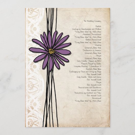  Paars Daisy Wedding Programme Programmakaart (Achterkant)