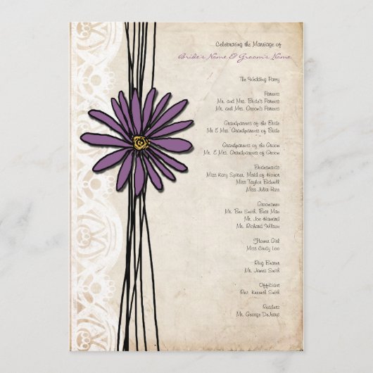  Paars Daisy Wedding Programme Programmakaart (Voorkant)