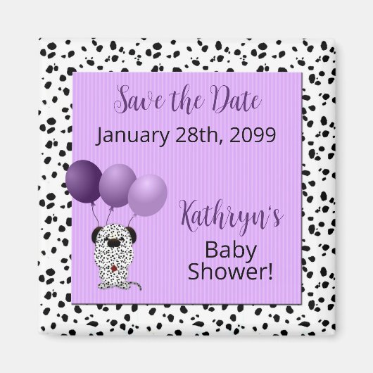Paars Dalmatiaans Baby shower Sla de datum op Magneet (Voorkant)