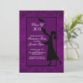 Paars Damask Afstuderen Invitation Afstuderen Kaart (Staand voorkant)