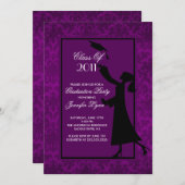 Paars Damask Afstuderen Invitation Afstuderen Kaart (Voorkant / Achterkant)