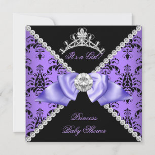 Paars Damask Baby shower Girl Princess Diamond Kaart