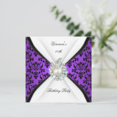 Paars Damask Black White Pearl Diamond Birthday Kaart (Staand voorkant)