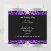 Paars Damask Black White Pearl Diamond Birthday Kaart (Achterkant)