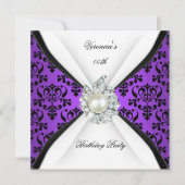 Paars Damask Black White Pearl Diamond Birthday Kaart (Voorkant)
