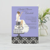 Paars Damask Brunette Bride Vrijgezellenfeest Kaart (Staand voorkant)