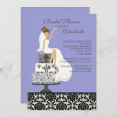 Paars Damask Brunette Bride Vrijgezellenfeest Kaart (Voorkant / Achterkant)