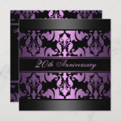 Paars Damask Design Wedding Jubileum uitnodigen Kaart (Voorkant / Achterkant)