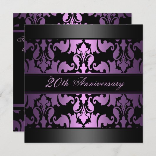 Paars Damask Design Wedding Jubileum uitnodigen Kaart (Voorkant / Achterkant)