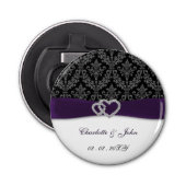 Paars Damask Diamante Wedding Button Flesopener (Voorkant)