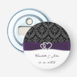 Paars Damask Diamante Wedding Button Flesopener