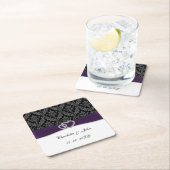 Paars Damask Diamante Wedding Kartonnen Onderzetters (Insitu)