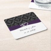 Paars Damask Diamante Wedding Kartonnen Onderzetters (Schuin)