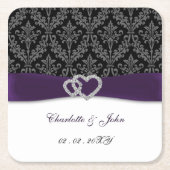 Paars Damask Diamante Wedding Kartonnen Onderzetters (Voorkant)