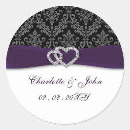 Paars Damask Diamante Wedding Ronde Sticker