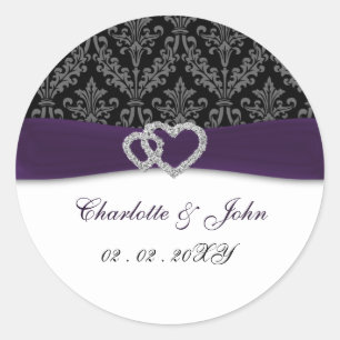 Paars Damask Diamante Wedding Ronde Sticker