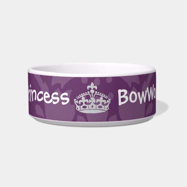 Paars Damask Diamond Princess Crown Dog Voerbakje (Voorkant)