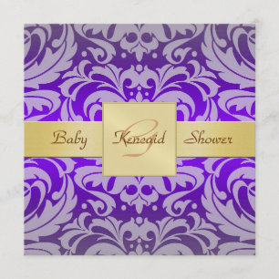Paars Damask Gold Ribbon Baby shower Uitnodiging