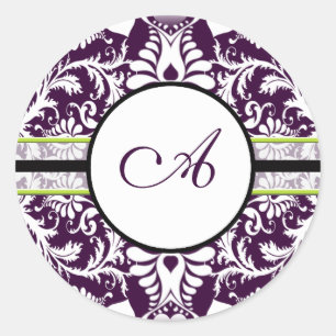 Paars Damask Initiaal Sticker Letter A Wedding
