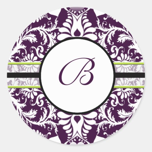 Paars Damask Initiaal Sticker Letter B Wedding (Voorkant)