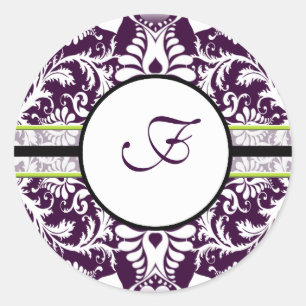 Paars Damask Initiaal Sticker Letter F Wedding