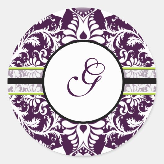 Paars Damask Initiaal Sticker Letter G Wedding (Voorkant)
