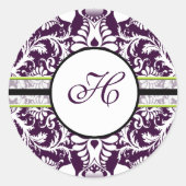 Paars Damask Initiaal Sticker Letter H Wedding (Voorkant)