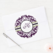 Paars Damask Initiaal Sticker Letter H Wedding (Envelop)