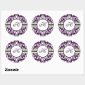Paars Damask Initiaal Sticker Letter H Wedding (Vel)