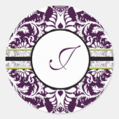 Paars Damask Initiaal Sticker Letter J Wedding (Voorkant)