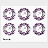 Paars Damask Initiaal Sticker Letter K Wedding (Vel)