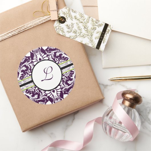 Paars Damask Initiaal Sticker Letter K Wedding (Geschenken)