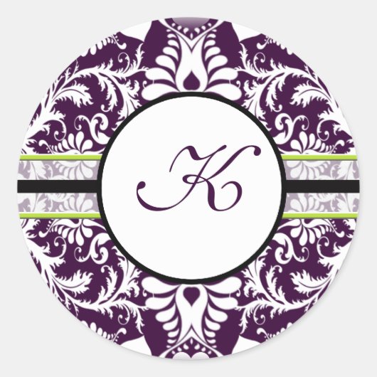 Paars Damask Initiaal Sticker Letter K Wedding (Voorkant)
