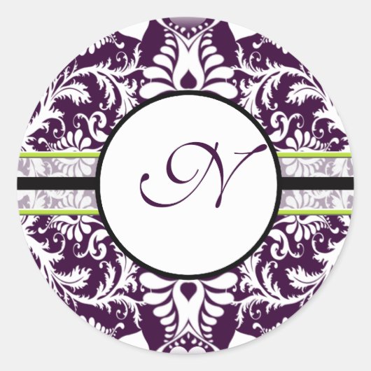 Paars Damask Initiaal Sticker Letter N Wedding (Voorkant)