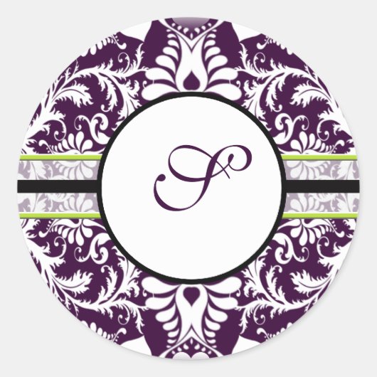 Paars Damask Initiaal Sticker Letter S Wedding (Voorkant)