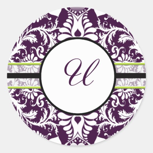 Paars Damask Initiaal Sticker Letter U Wedding (Voorkant)
