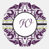 Paars Damask Initiaal Sticker Letter W Wedding (Voorkant)