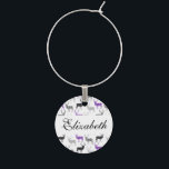 Paars Damask-kerstfeest Deer Stag-patroon Wijnglashanger<br><div class="desc">Elegante paarse herten stag kerstpatroon.</div>