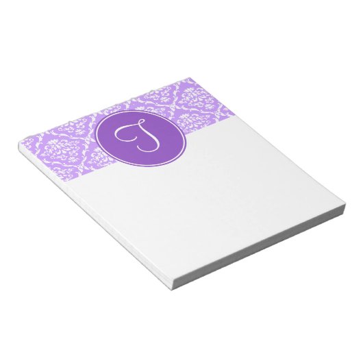 Paars Damask Monogram Notitieblok (Schuin)