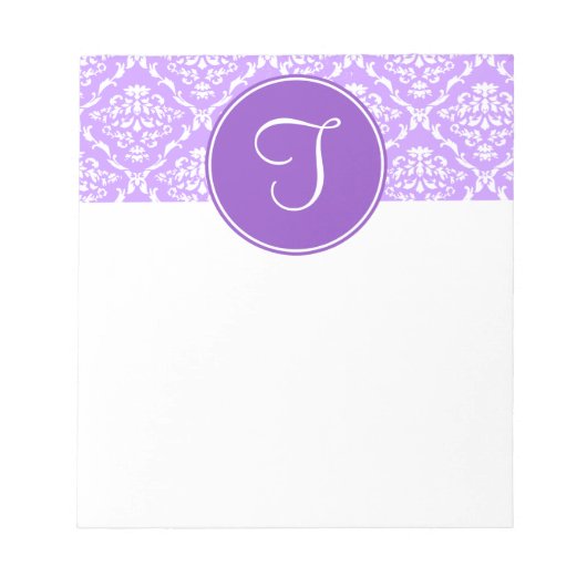 Paars Damask Monogram Notitieblok (Voorkant)
