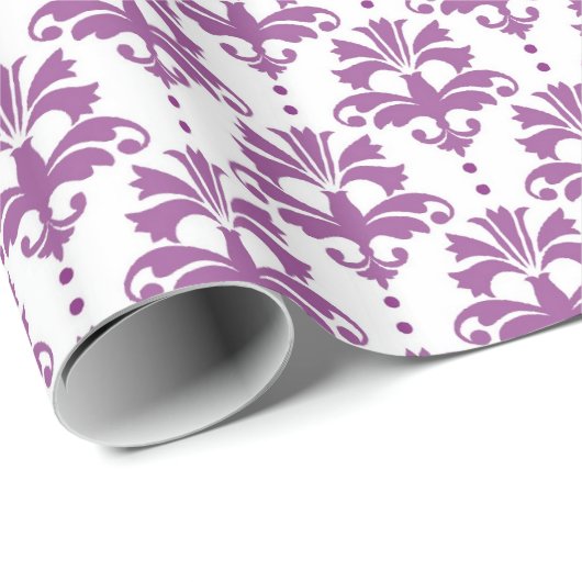 Paars Damask Pattern Cadeaupapier (Rol Hoek)